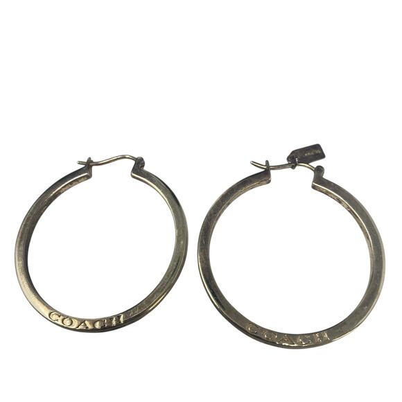 Coach Hoop Earrings Gold Spellout - Picture 1 of 7